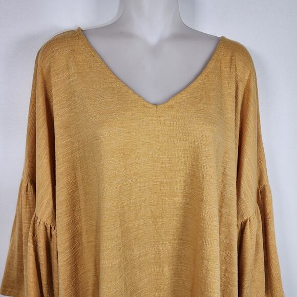 Cable & Gauge Womens Top 2X Textured V Neck 3/4 Flared Sleeve Yellow Pullover - Picture 3 of 9
